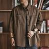 Men's tooling shirt jacket, spring and autumn style, plus size trendy brand casual top, solid color cardigan lapel jacket, men's oversized size