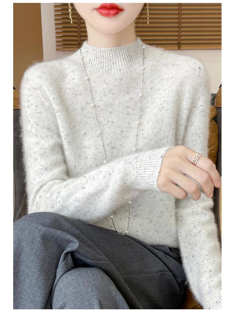 Elegant Advanced Style Seamless Half-High Women's Pullover Sweater In 100% Pure Wool