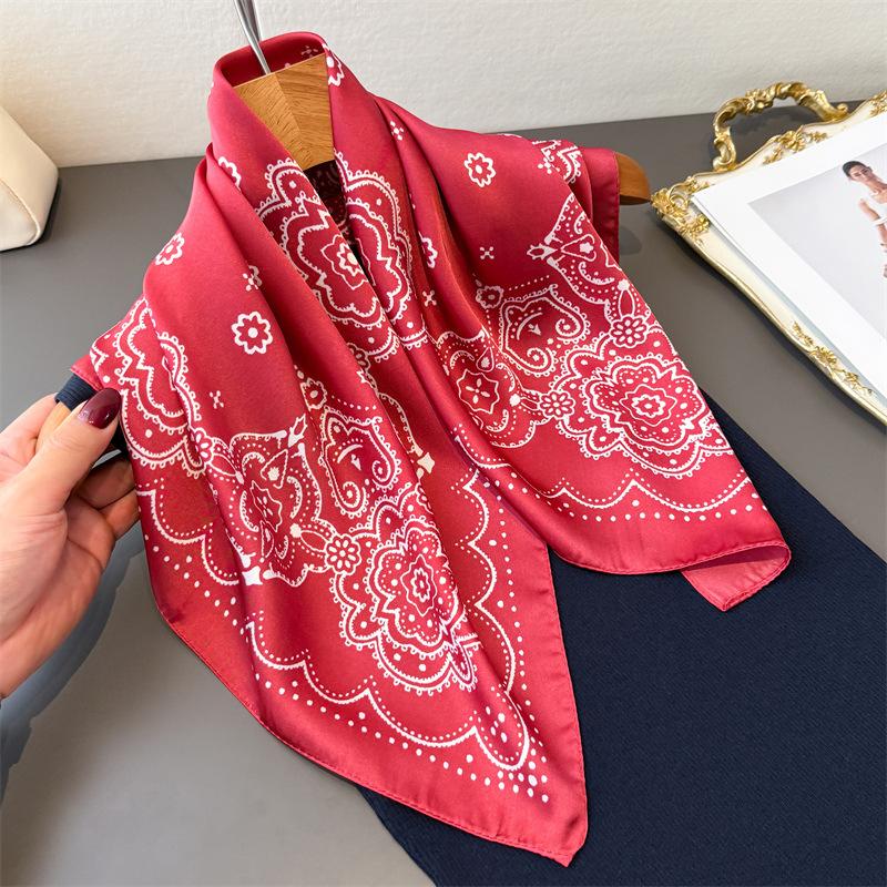 Retro Ethnic Style Simulation Silk Printing Square Scarf Shawl Scarf High-end Neck Small Square Scarf Headscarf Silk Scarf Scarf