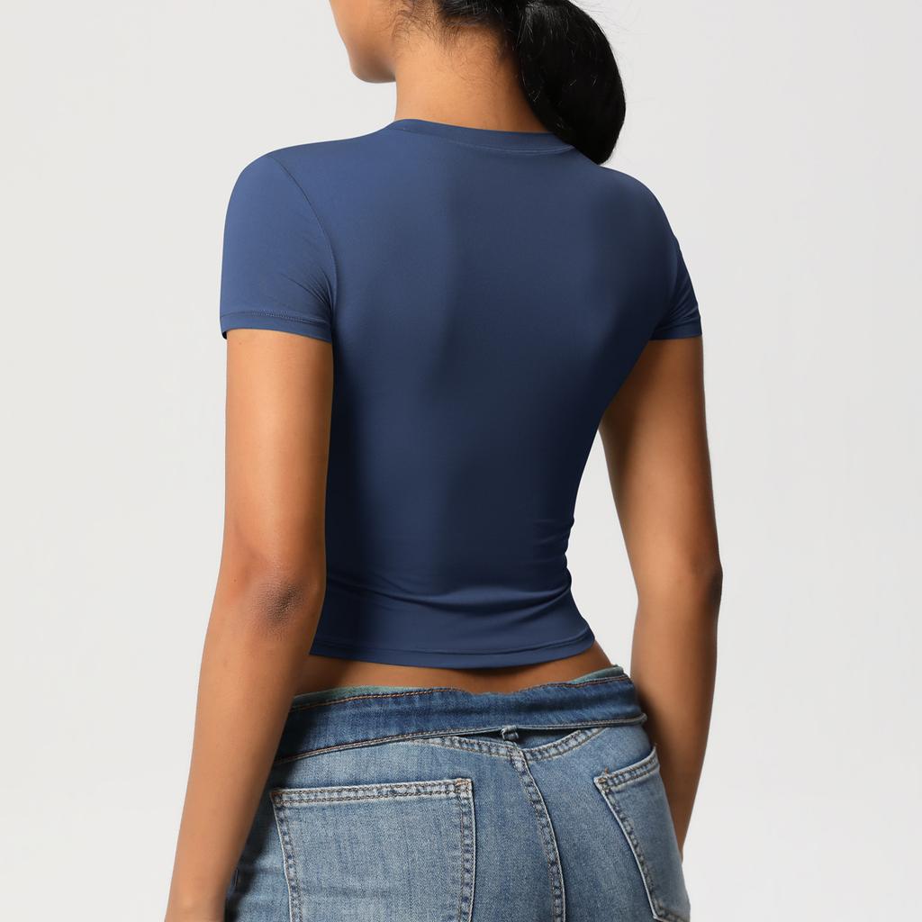 Double Sided Nylon Casual Tight Quick Drying Pilates Top Yoga Suit Short Sleeved Running Fitness T-shirt