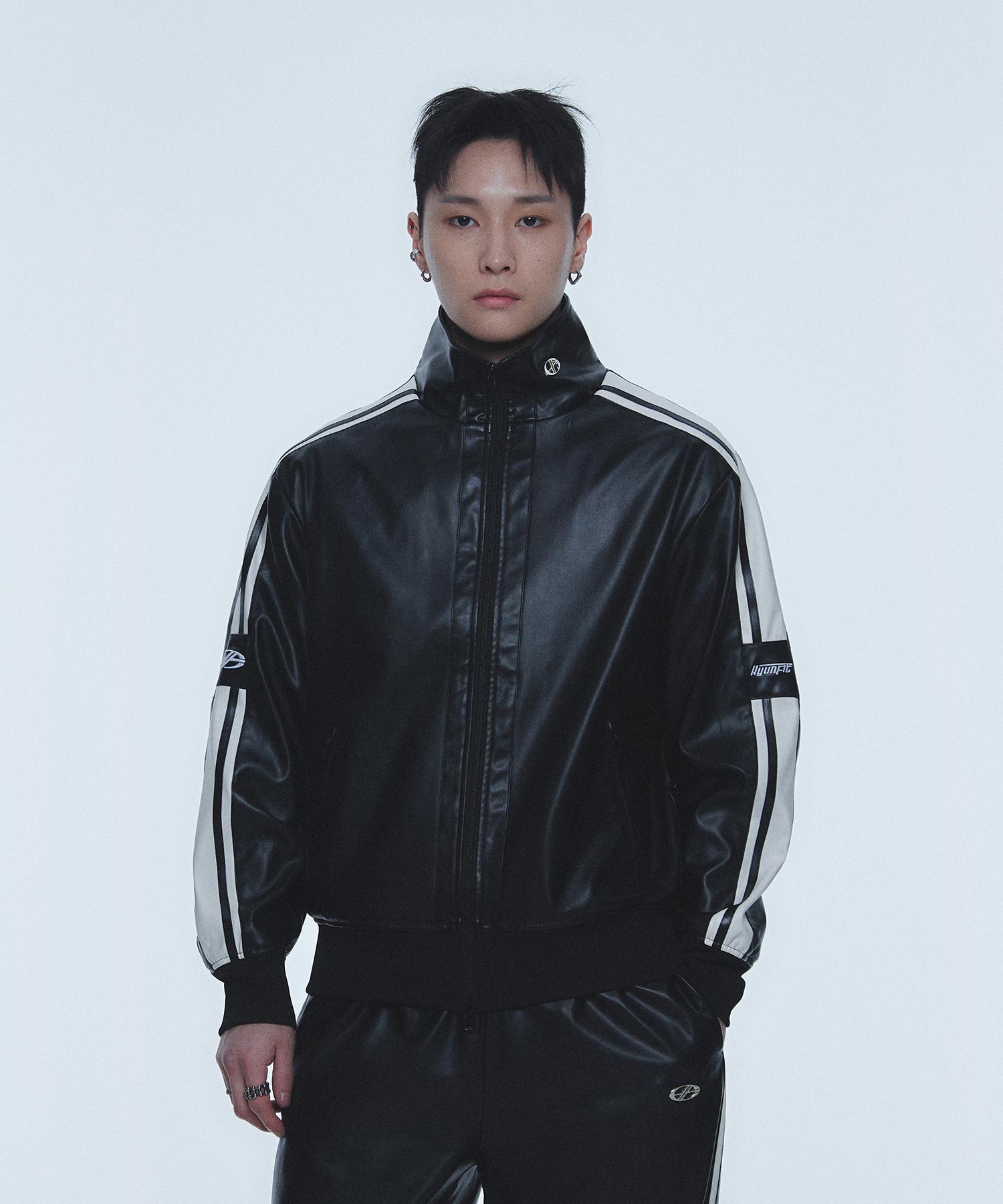 Hyunfit Pu Leather Iconic Track Jacket