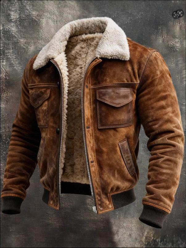 Men's Multi-Pocket Retro Fleece-Lined Outdoor Jacket