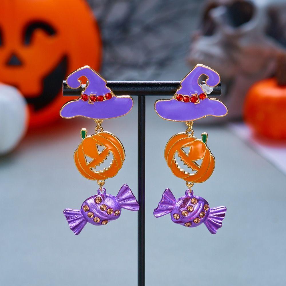Crystal Halloween Earrings Rhinestone Witch Hat Dangle Earrings Long Tassel Drop Earrings  Party