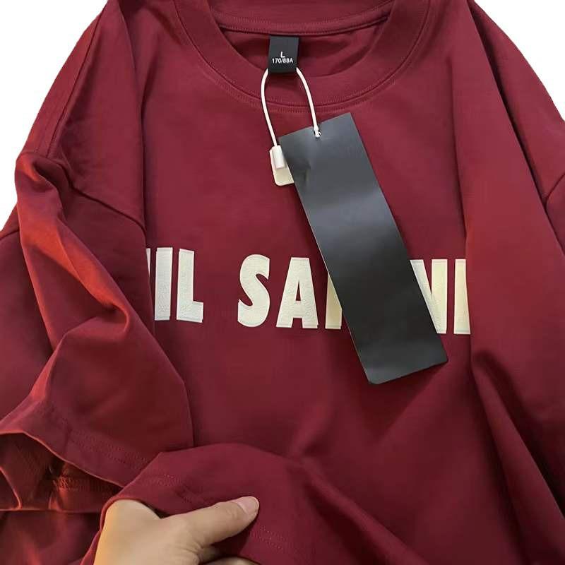 

Бордовая футболка оверсайз с ретро-принтом букв для женщин L (suggested for 101-115 jin)