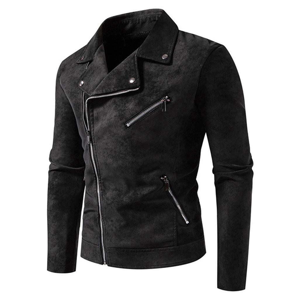 Men's Leather Imitation Leather PU Jacket Large Lapel Light Mature Style Motorcycle Trendy Men's Jacket