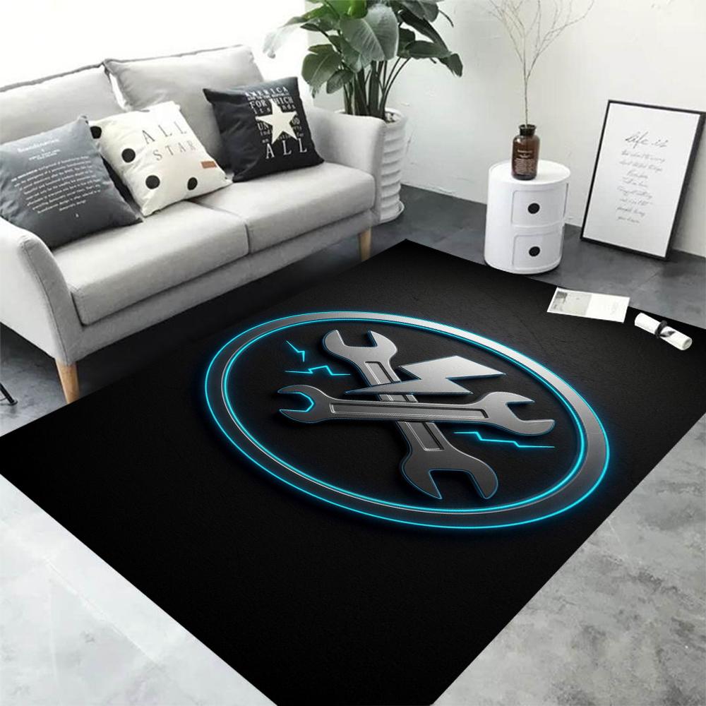 Mechanic Wrench Gear Print Area Rug Anti-slip Floor Mat for Garage Tool Logo Style Soft Washable Carpet for Workshop Home Decor