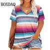 Summer Women Plus Size T Shirts Classic Black White Stripes V-Neck Short