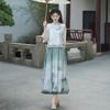 Chinese Style Retro Stand Collar Print Tang Suit Hanfu Cheongsam Top & Tea Suit Set