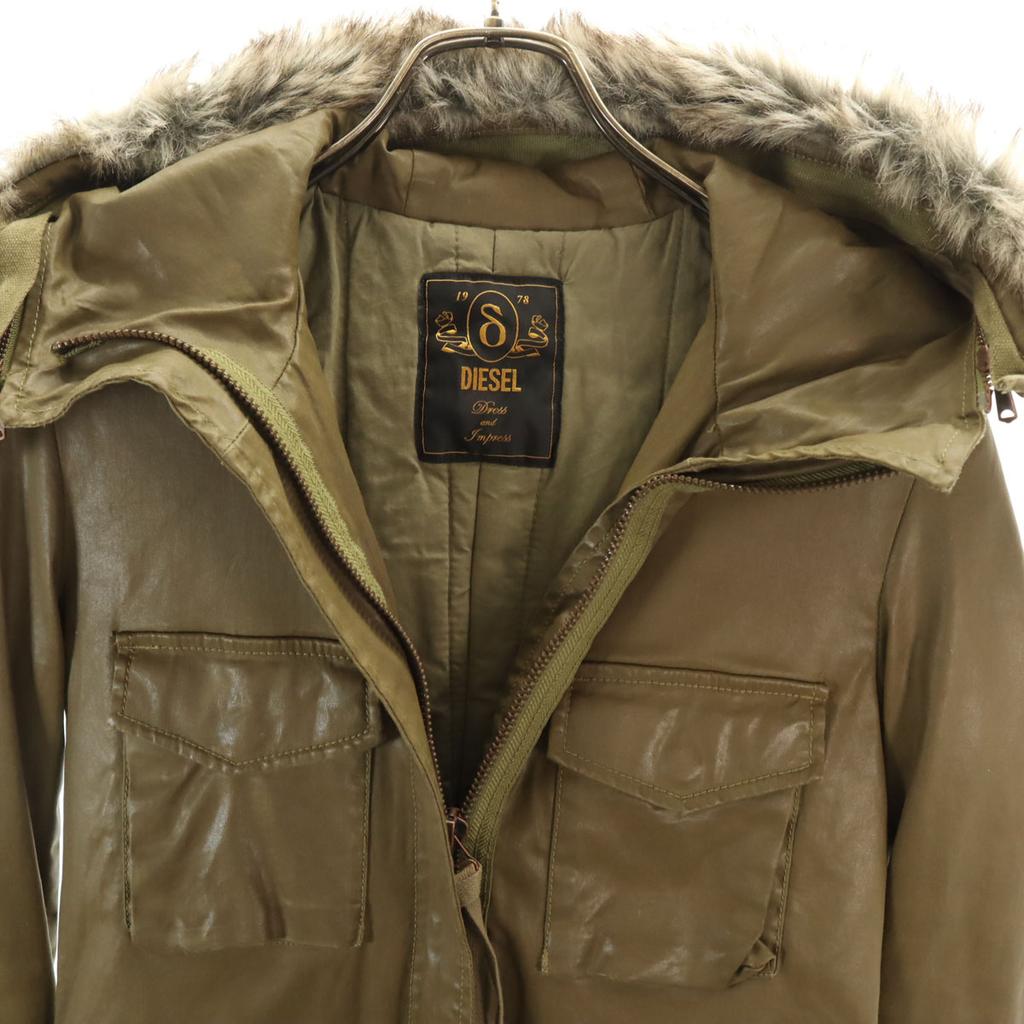 Diesel Faux Leather Coat XS Khaki Women Used