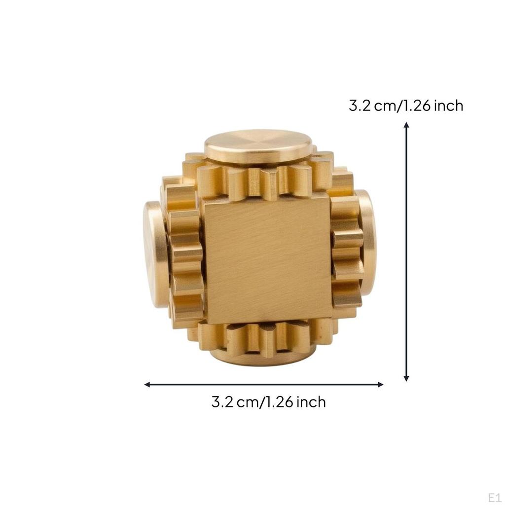 Brass Cube Toy PrecisionCut Gear Band Polished Linkage Rotator