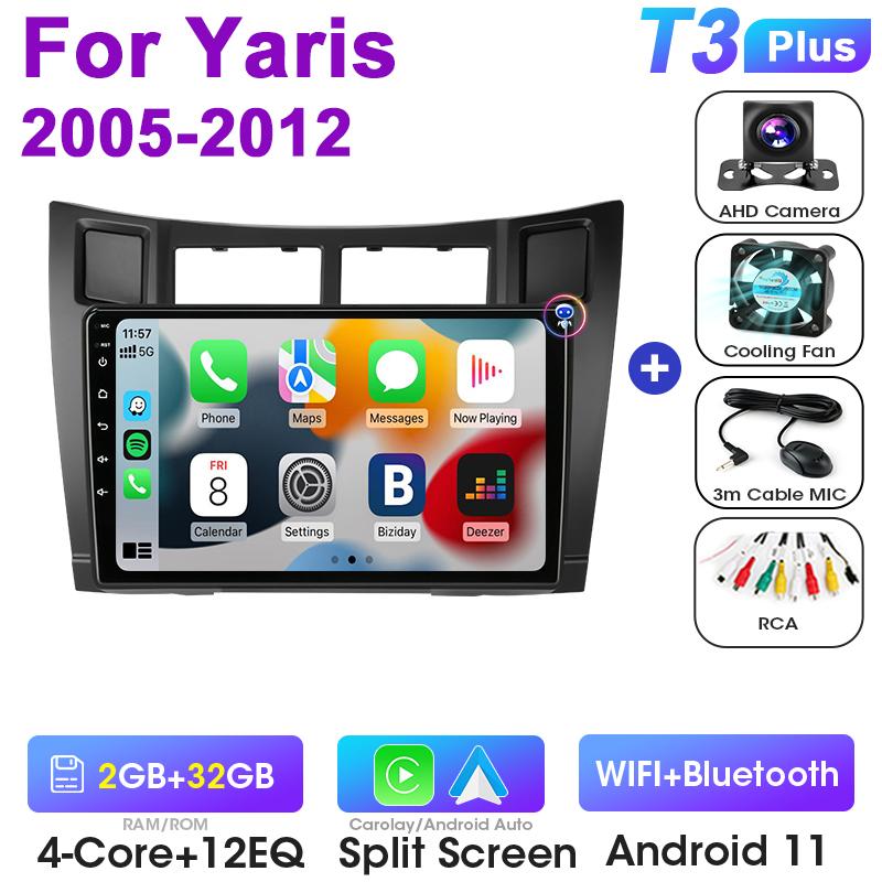2 Din Android 12 Car Radio For Yaris 2005 - 2012 Multimedia Video Player Navigation GPS 4G Carplay Stereo QLED DVD RDS Head Unit
