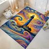 Colorful Lighthouse and Swirling Waves Design Non-slip Rug Suitable for Living Room and Bedroom Sofas