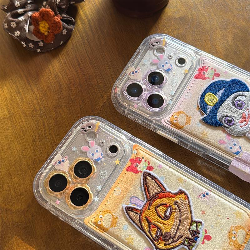 Cartoon Embroidery Judy & Nick Phone Case for iPhone 17/16 Pro Max/15/14