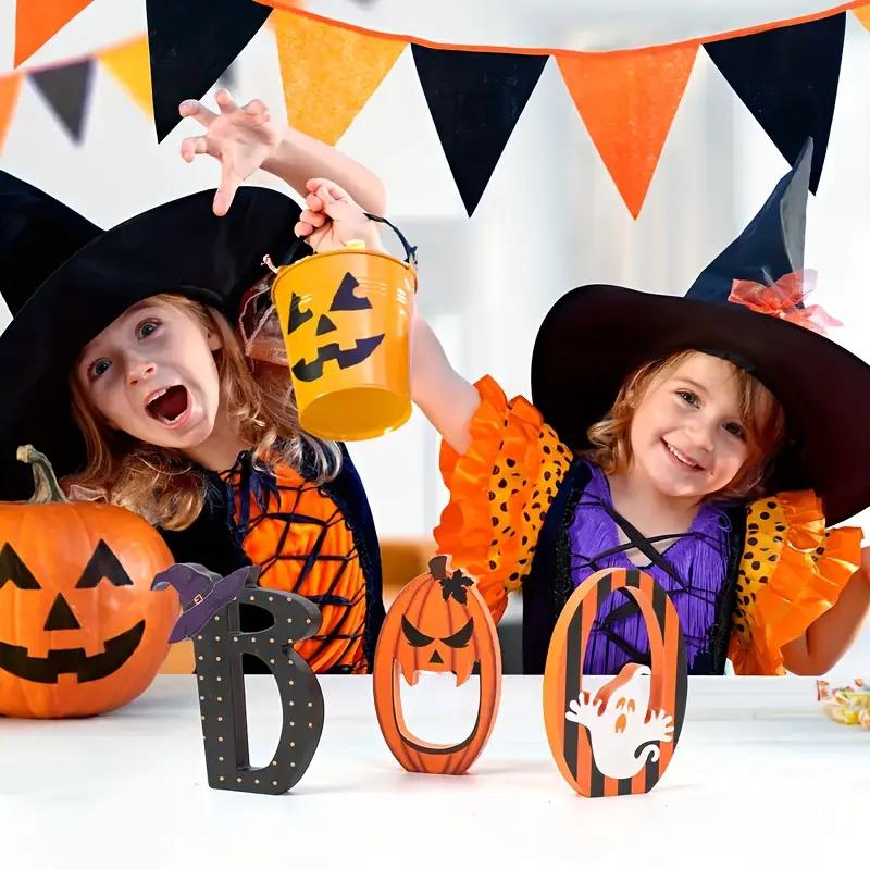 3pcs/set Halloween Boo Signs for Home Table Tiered Tray Decoration Wooden Pumpkin Ornaments Happy Halloween Kids Favors Gifts