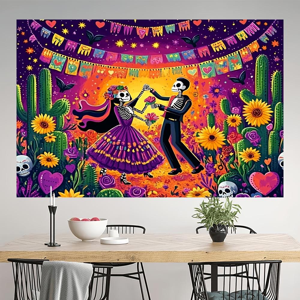 1 piece, Day of the Dead Skeleton Dancing banner: Festive home and garden decoration, multi-functional, polyester fabric