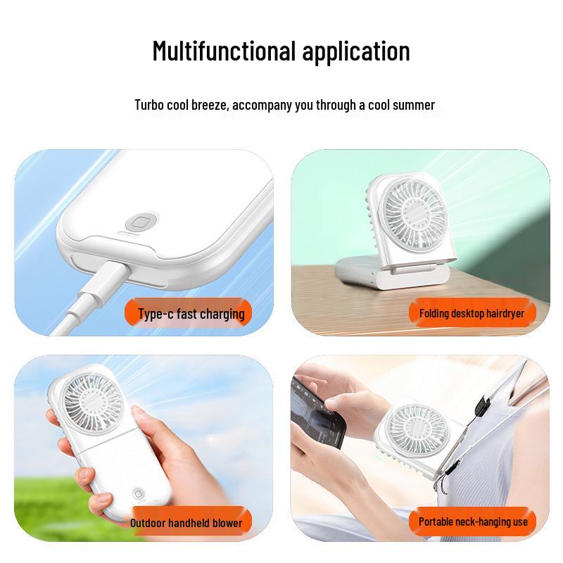 Dual-Use Portable Folding Neck Fan: Handheld, Desktop, Low Noise, Strong Wind, Outdoor-Friendly.