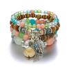 Bohemian Beaded Shell & Leaf Pendant Layered Bracelet Set
