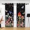 2pcs Funny Mushroom Window Curtains Forest Plants Butterfly Flowers Bedroom Blackout Curtains Black Theme Curtains Living Room