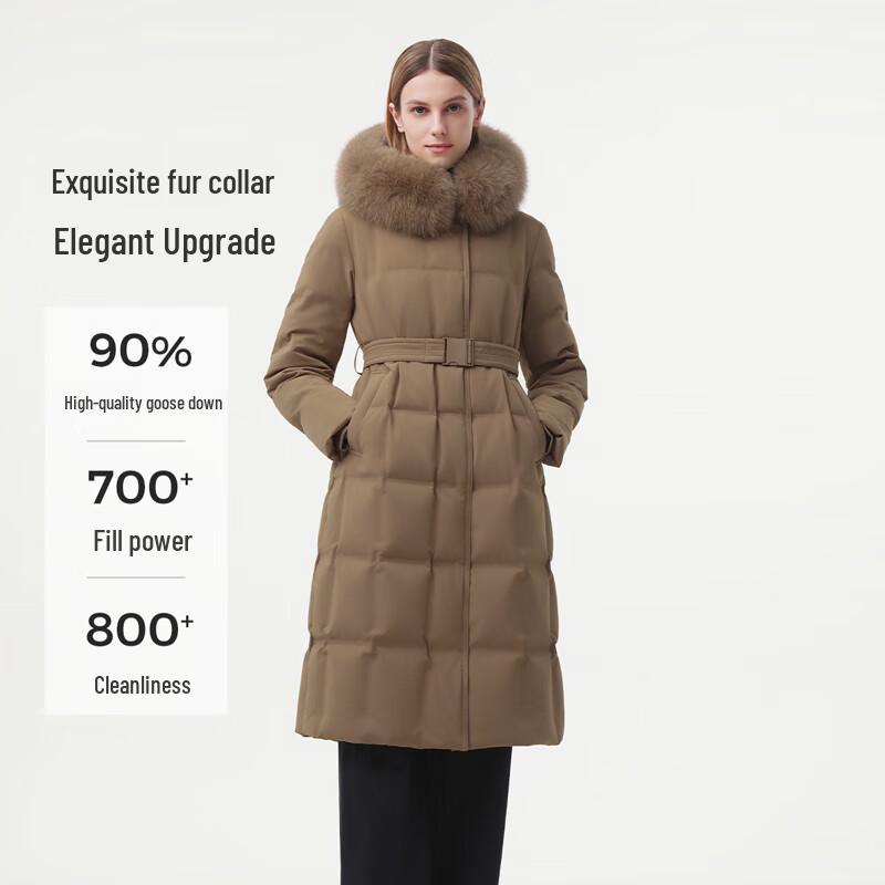 Tanbor Women's Long Goose Down Jacket with Detachable Fur Hood