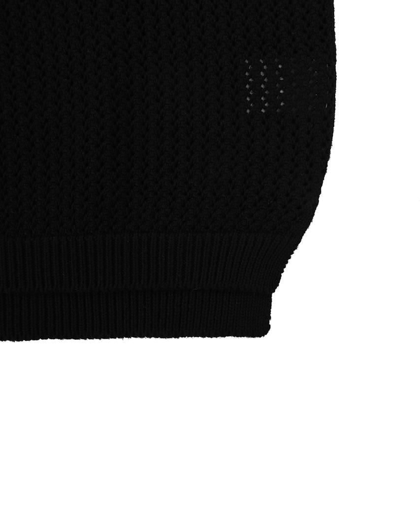 OHY Metal Logo Net Half Polo Knit-Black