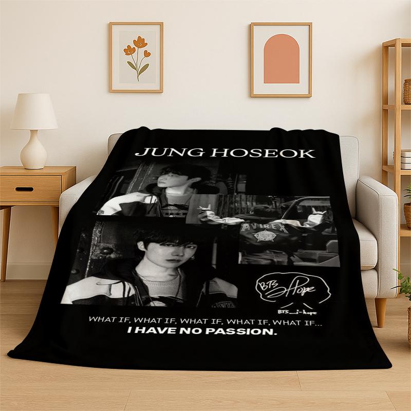 Kpop BBTS Jung Hoseok J Hope Flannel Blanket Soft Warm Throw Blanket for Bedroom Living Room Bed Travel Camping Picnic Gift