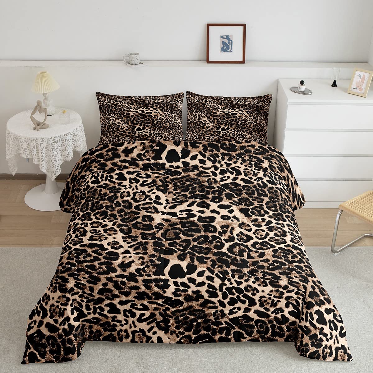 

Cheetah Print Duvet Cover Set Leopard Quilt Cover Sets Queen King Size Animal Adults Boys Teenagers Home Bedding 3 Pieces Set 180*220cm 3pcs