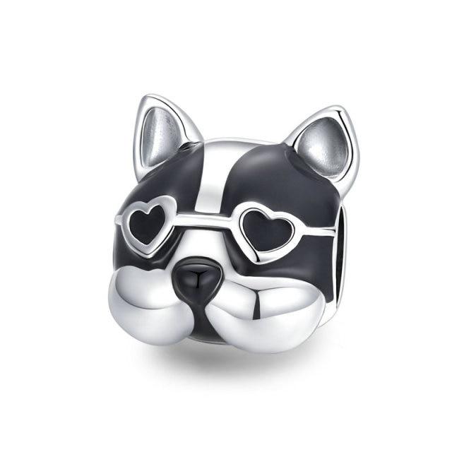 Zirconia Color Sterling Cane Animaletto Cane Cane Bulldog Perline Adatte Braccialetto da Polso Originale Ciondolo Gioielli Fai da Te Braccialetto da Polso alla Moda