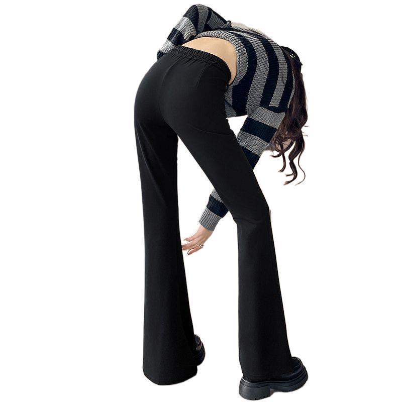 Women's 2026 Spring Black High-Waisted Slim Fit Flared Suit Pants