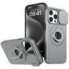 For iPhone 15 Pro Max Case PC+TPU Rotating Kickstand Phone Shell Compatible with MagSafe