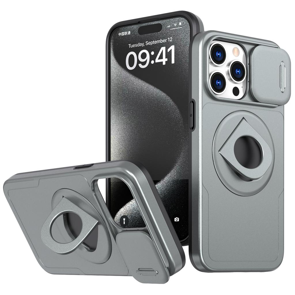 For iPhone 15 Pro Max Case PC+TPU Rotating Kickstand Phone Shell Compatible with MagSafe