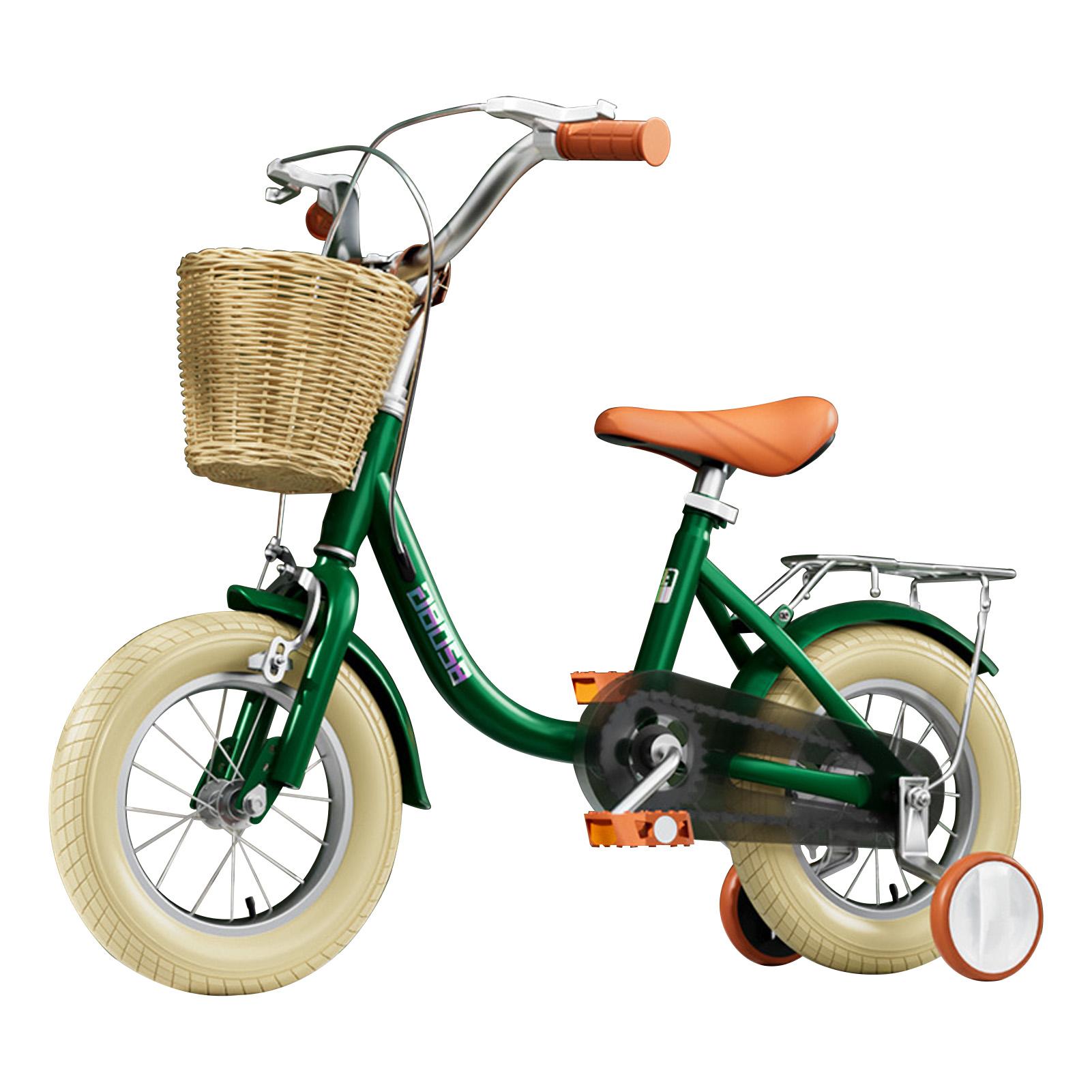 

Детские велосипеды, учебный велосипед для начинающих с тренировочными колесами, передний и задний тормоз, съемная корзина зелёный