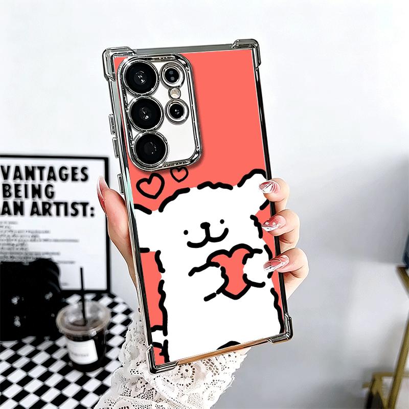 Kawaii Line Puppy Cute Soft Phone Case For Samsung Galaxy S26 Ultra S25 Edge S24 FE S23 Plus S22 S21 + S20 Plating Anti-Fall Fun