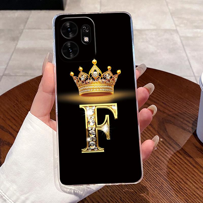 Fashion Initial Letter Crown Couple Case For Honor Play 60A 5G / Honor X6d 5G Transparent TPU Silicone Shockproof Soft Casing