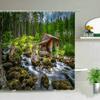 Waterfall Summer Scenery Shower Curtains Forest Trees Tropical Jungle Landscape Bathroom Curtain Background Wall Decor With Hook