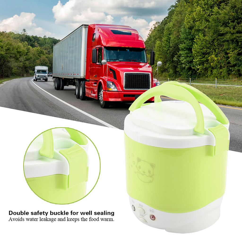 24V 140W 1L Elektryczny Przenośny Wielofunkcyjny Ryżowar Parowar do Żywności dla Ciężarówek (Zielony)