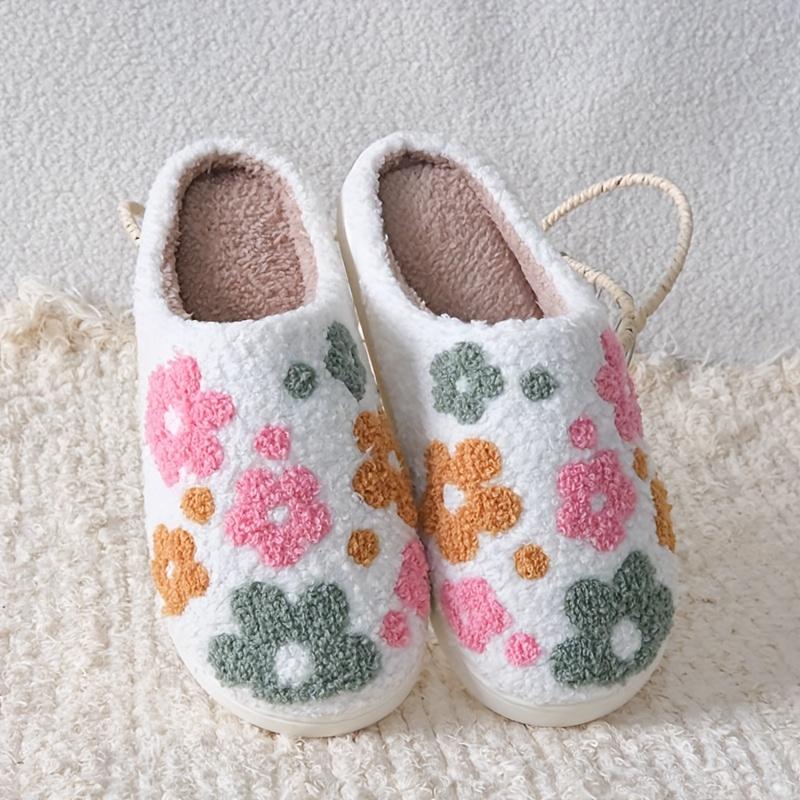 [Cozy Slippers] Warm Cozy Plush Slippers | Floral Slippers for Women and Men - Embroidered Sunflower Design, Thick TPR Sole, Machine Washable