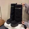 Winter Fashion Platform Women Knee-High Boots Punk Style Slip On Shoes Height Increase Pipe Long Knight Booties