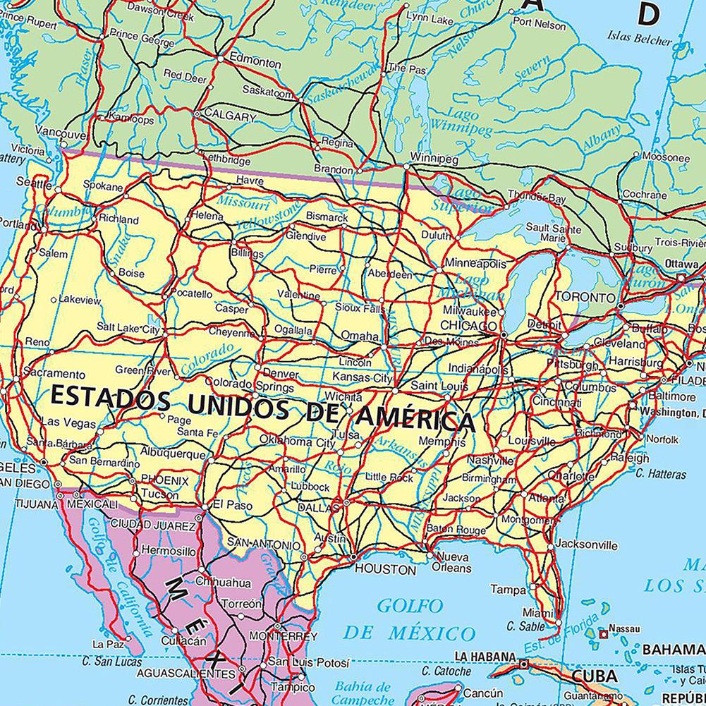 Spanish Map-World Map-Political Distribution-City Maps,Poster for Home Office Classroom,Travel/Educational Supplies
