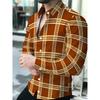 Men's Dress Shirt, Khaki Brown Checkered, Business Casual Long Sleeve Collar