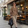 Women's Leopard Print Button Front Cardigan with Collared Neckline for Casual Wear
