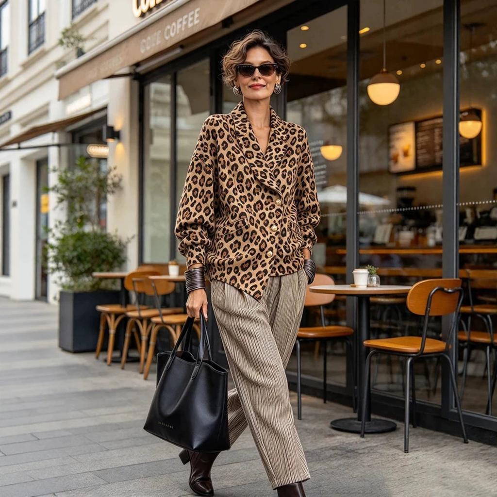 Women's Leopard Print Button Front Cardigan with Collared Neckline for Casual Wear