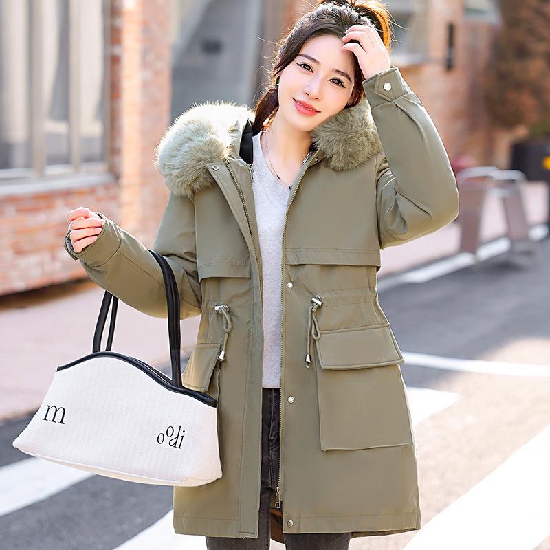 Women's Mid-Length Parka with Removable Lining and Collar - Versatile Three-in-One Winter Coat, Stylish Waist-Hugging Cotton-Padded Design.