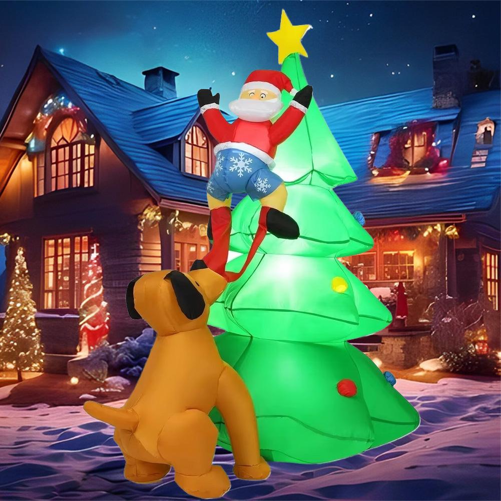 Décorations Gonflables de Noël Chien Poursuit le Père Noël Ornement Lumineux Gonflable de Noël Ambiance de Noël Décor Extérieur Modèle
