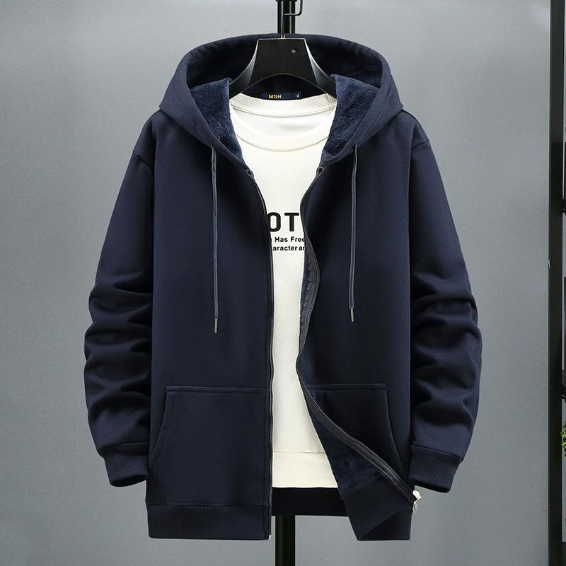 Samt-Kapuzenstrickjacke Herren Herbst- und Wintertrend Modische Jacke mit zusätzlicher Füllung und übergroßer, lockerer Passform