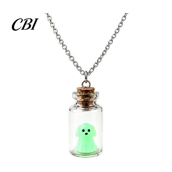 Halloween Party Decoration Ghost in Bottle Necklace, Glow The Dark Cute College Style Necklace Charm Jewelry, Adopt A Ghost/Cat/Dog Pendant