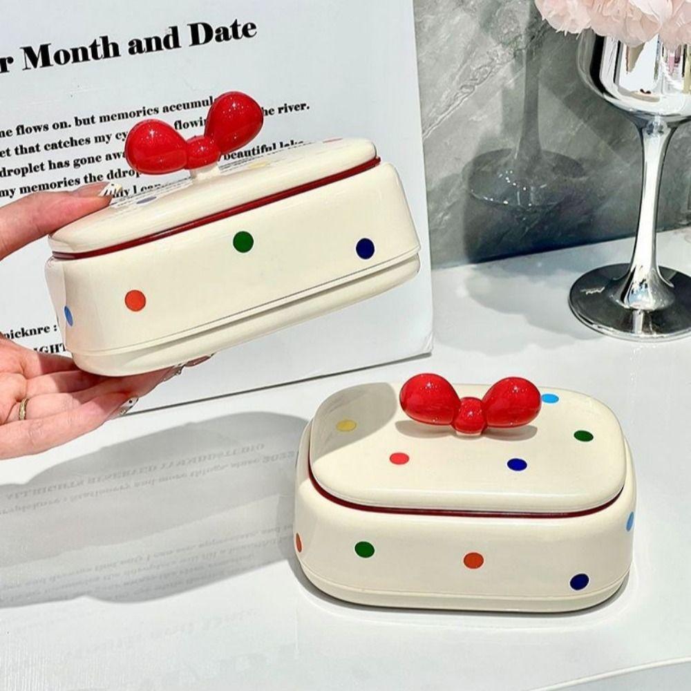 Creative Dopamine Soap Holder Drain Tray White&red Soap Box Dot Bow Soap Tray Home Decoration