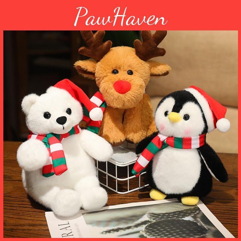 Plush Toy Christmas Polar Bear Penguin Doll Santa Claus Stuffed Decor Animal