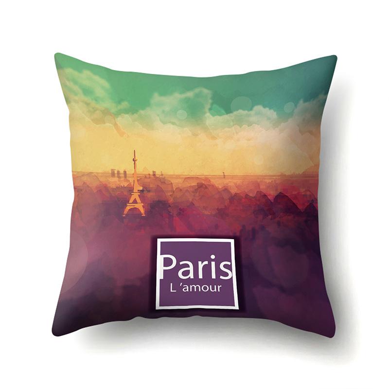 Polyester Pillow Cover Home Printed Pillow Cover Retro Tower European Building Cushion Cover Car Cushion Cover
