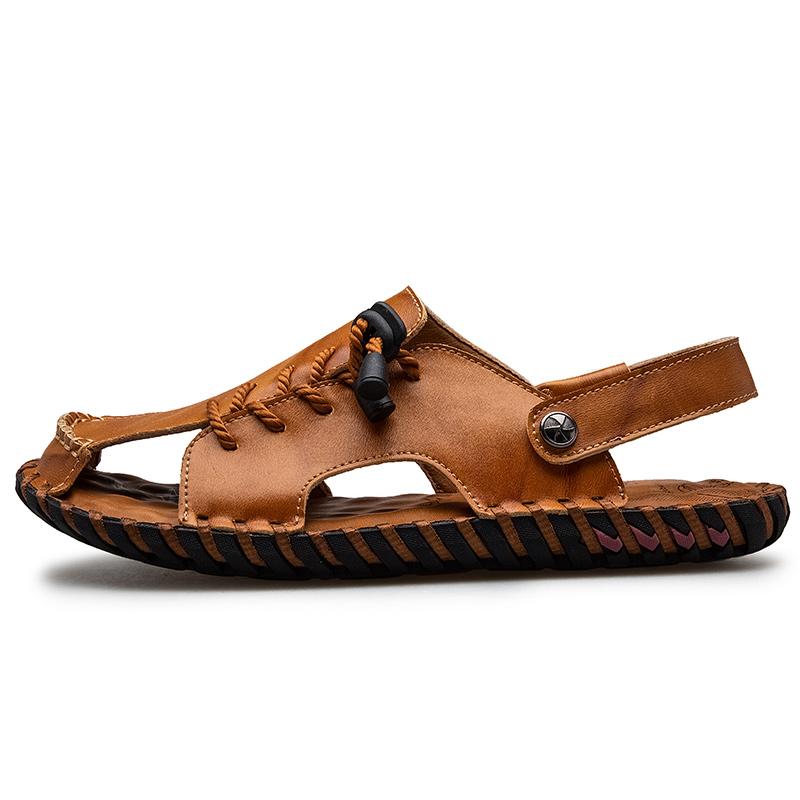 Golden Sapling Summer Men's Sandals Genuine Leather Beach Shoes for Men Breathable Leisure Footwear Platform Casual Flat Sandals
