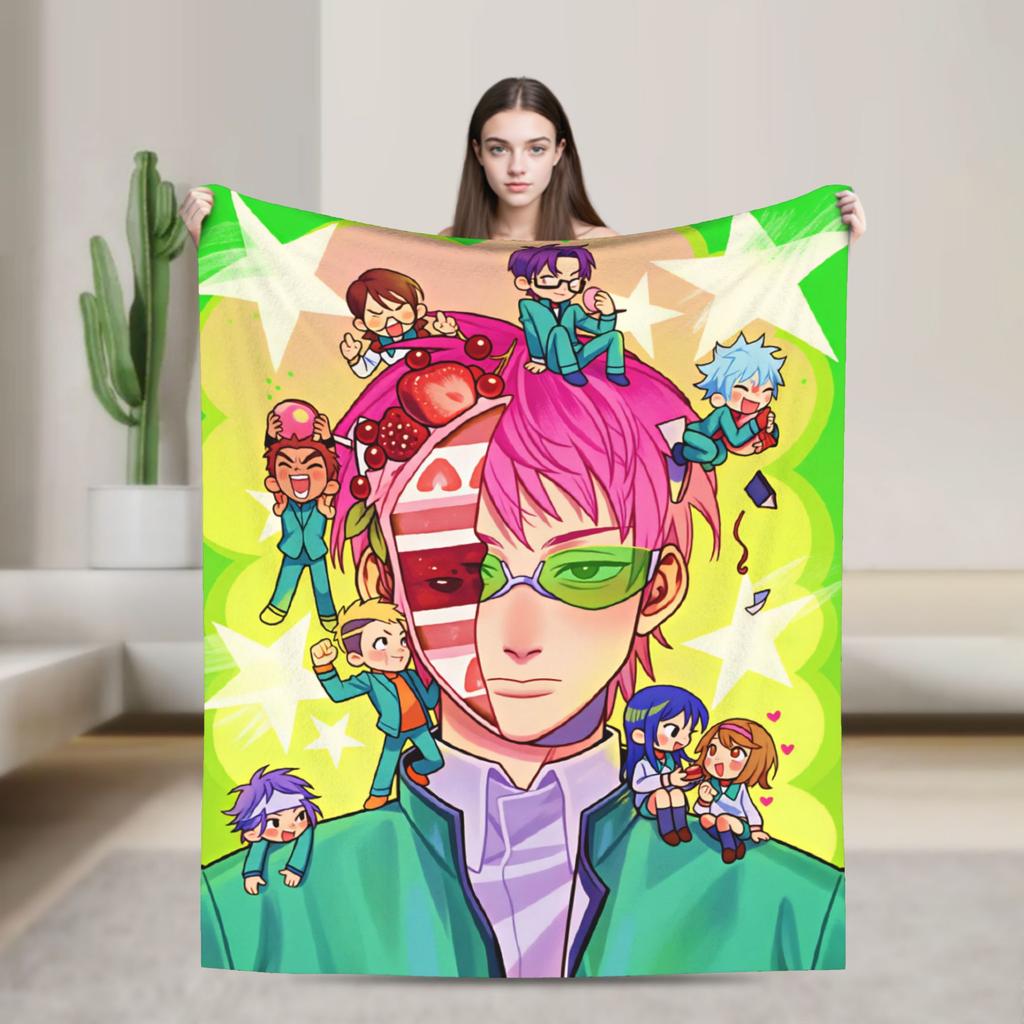 Travel Office The Disastrous Life of Saiki K Throw Blanket Flannel Bedspread For Couch Bed Aesthetic Sofa Bed Cover
